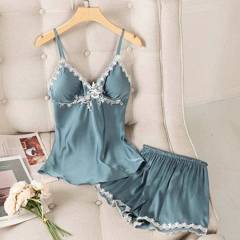 Sexy Lace Satin Pajama Set