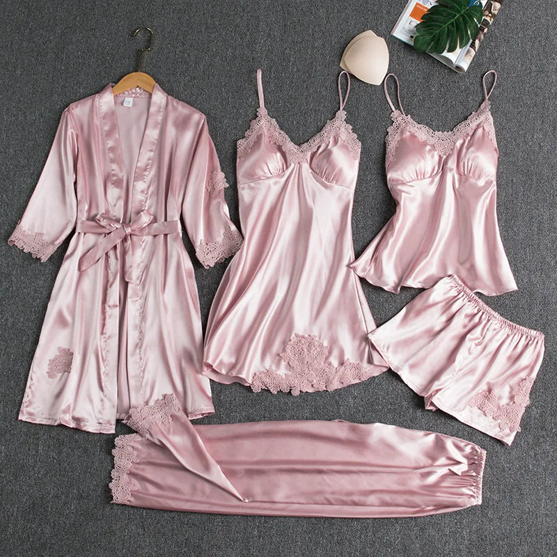 5-Piece Satin Sleepwear Set